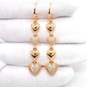 18K Gold Plated Hearts Earrings with inland Pave zircons woman party Coquette